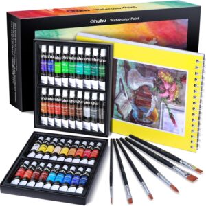 ohuhu watercolor paint set, 36 water paints colors (12ml, 0.42oz) art watercolors painting with 6 brushes for artist adults kids, water colour tube set for landscape portrait on canvas, multicolor visit the ohuhu store