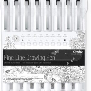 ohuhu fineliner drawing pens – 8 assorted tips | waterproof black ink