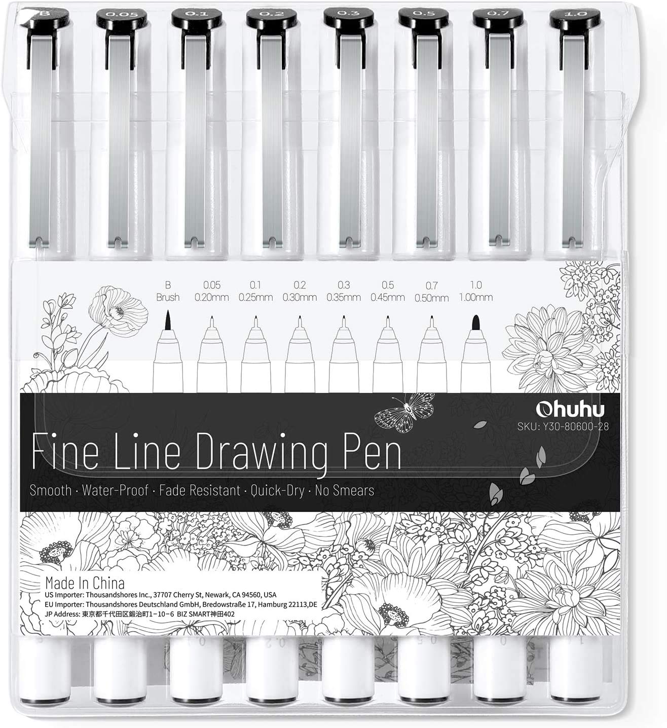 ohuhu fineliner drawing pens – 8 assorted tips | waterproof black ink ohuhu fineliner drawing pens – 8 assorted tips | waterproof black ink