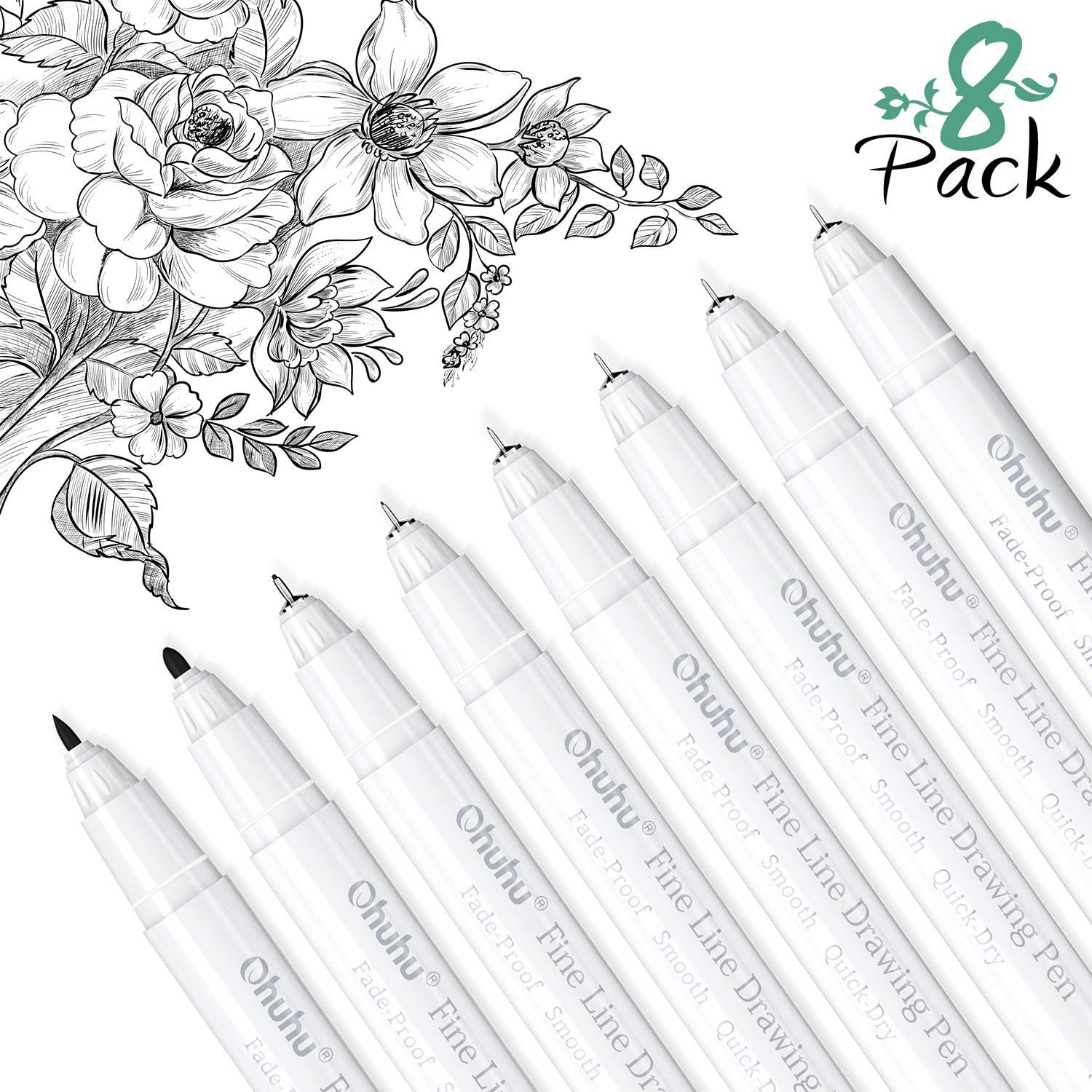 ohuhu fineliner drawing pens – 8 assorted tips | waterproof black ink ohuhu fineliner drawing pens – 8 assorted tips | waterproof black ink